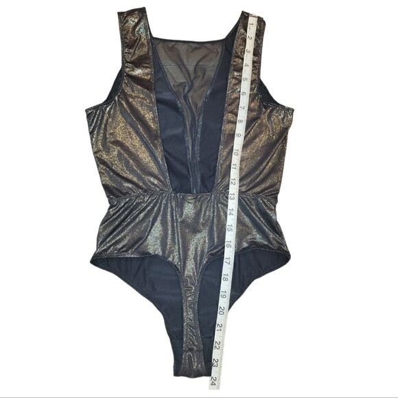 Victoria's Secret Gold Metallic Bodysuit Black Mesh Backless S - Picture 9 of 14